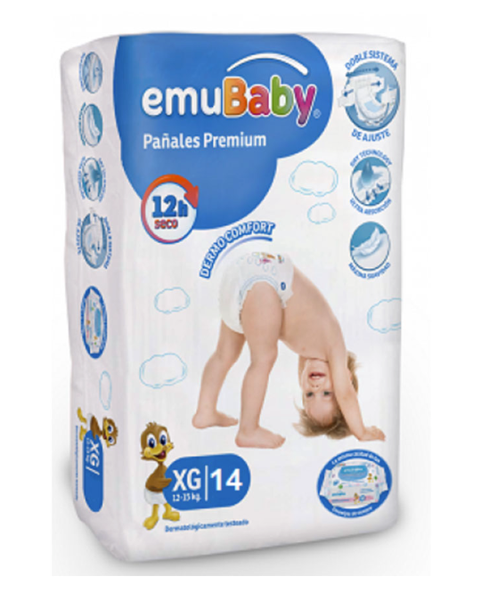 Pañales Premium talla XG (12-15 kg) EMUBABY (Contiene 14 pañales)