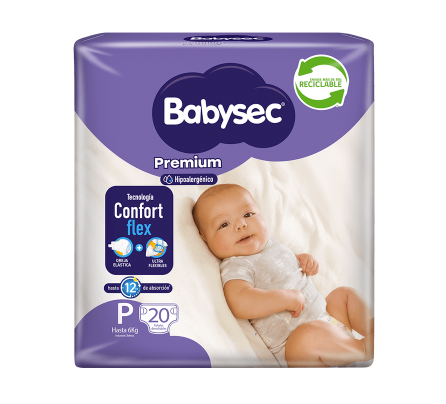 Pañales Premium talla P (hasta 6 kg) BABYSEC (Contiene 20 pañales)